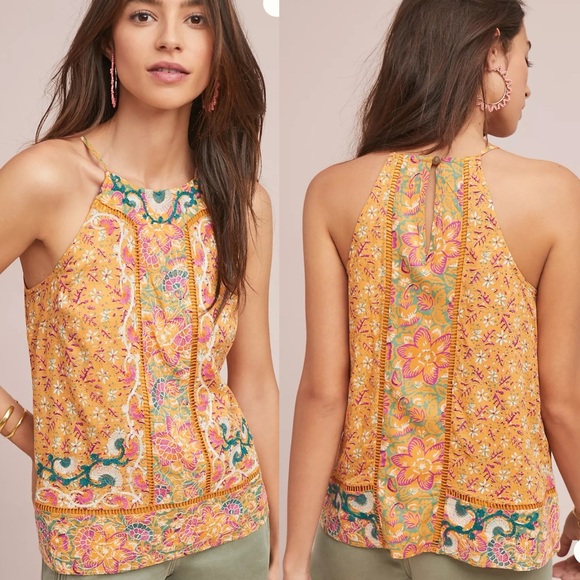 Anthropologie Akemi + Kin Yellow Floral Embroidered Top - Picture 1 of 11